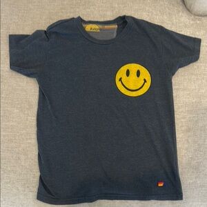 Aviator Nation Blue and Yellow Short Sleeve Tee with Smiley Face